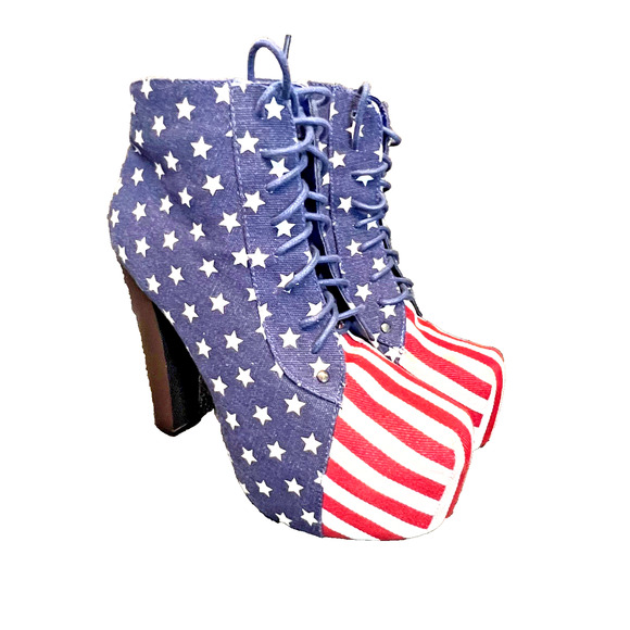 Gojane Platform Boots Women Sz 9 Red White Blue Stripes Stars USA Flag Patriotic - Picture 1 of 9